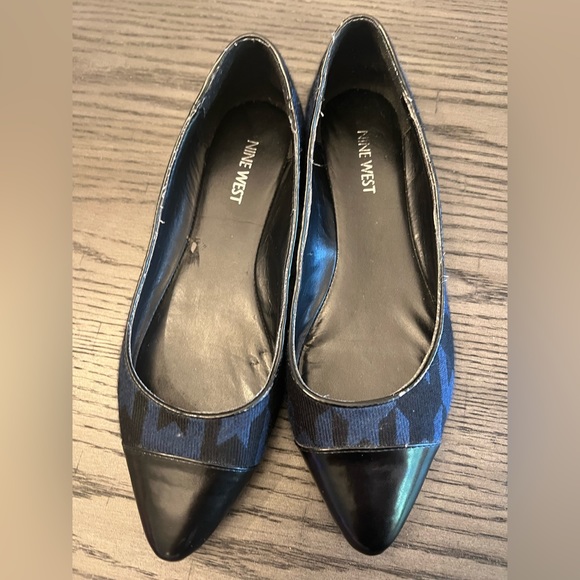 Nine West cap toe black flats dark blue navy houndstooth preppy size 8 women’s - Picture 4 of 7